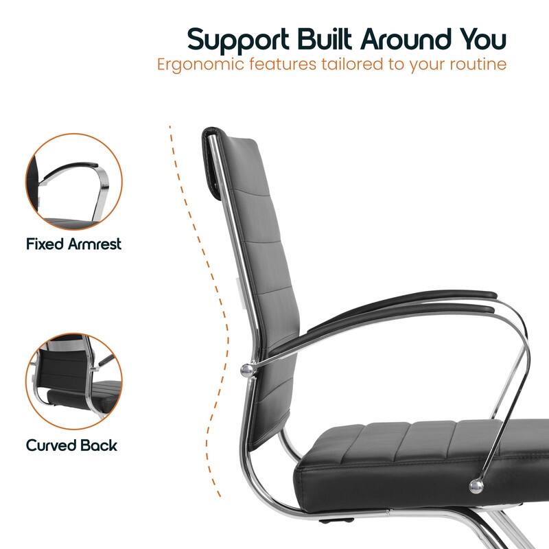 Benmar Series Mid Back Modern Leather Office Executive Desk Chair, Ergonomic Seating with Stainless Steel Sled Base