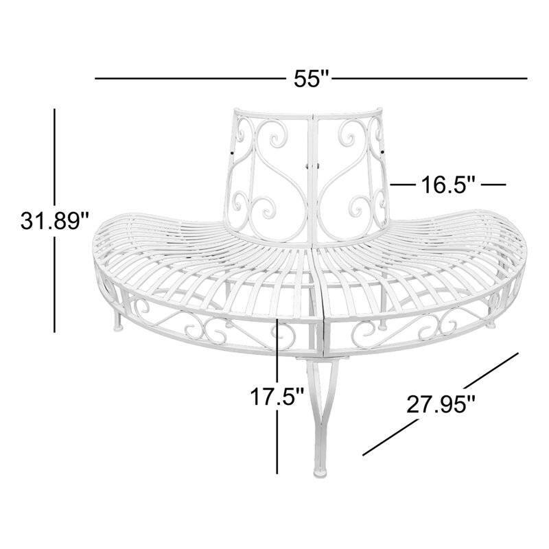 Powder-Coated Aluminum Semi-Circle Outdoor Tree Bench - 27.95 D x 55 W x 31.89 H (inches)