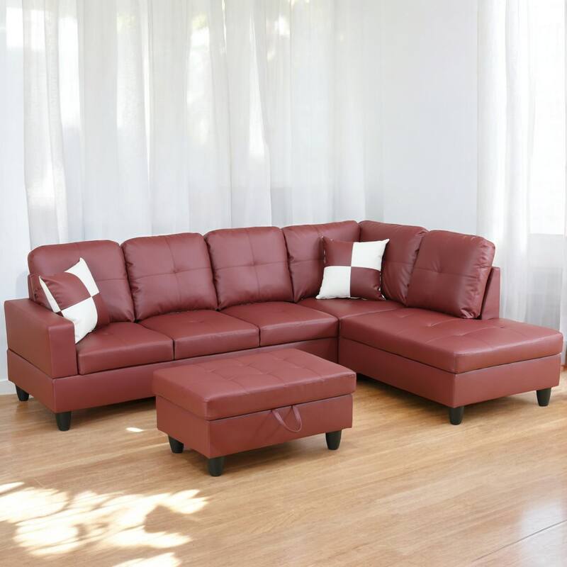 KISRAIS 103" Wide 3-Piece Vegan Leather Sectional Sofa Set - 103.5"W*74.5"D*35"H