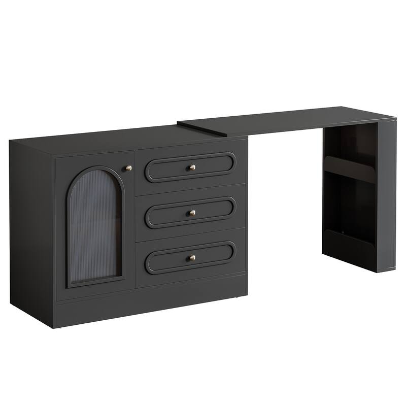 360° Rotatable Vanity Desk with 3 Drawers, Modern White Corner Vanity