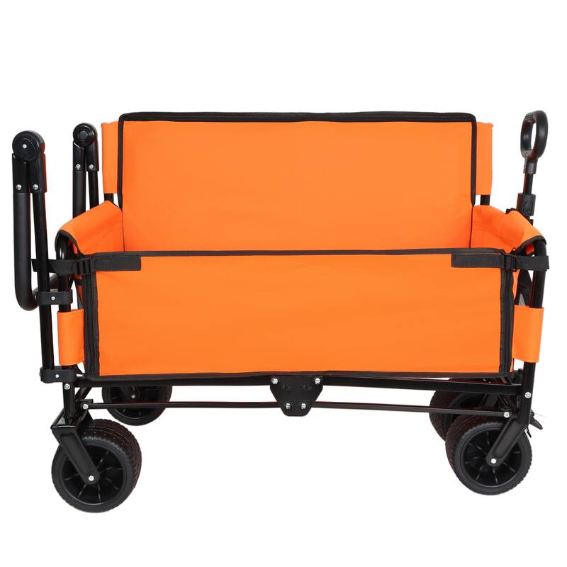 3-in-1 Folding Wagon with Bench Seat & Canopy - 500lb Heavy-Duty All-Terrain Cart, Orange