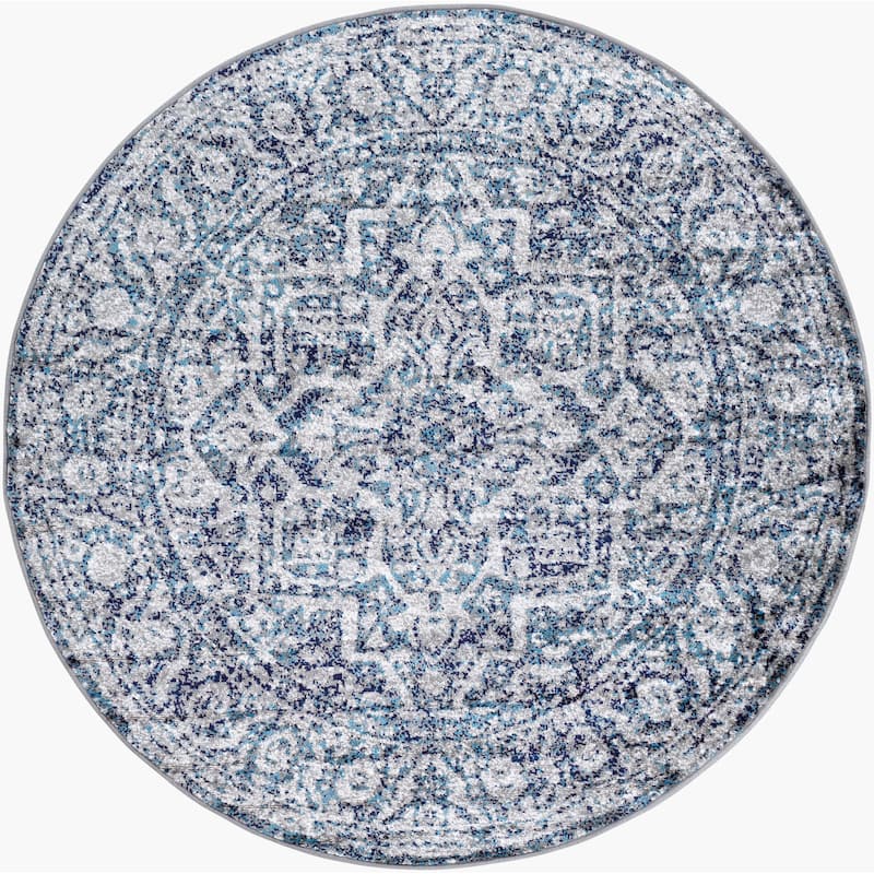 Livabliss Vintage Monte Carlo Medallion Area Rug - 5'3" x 5'3" Round - Navy