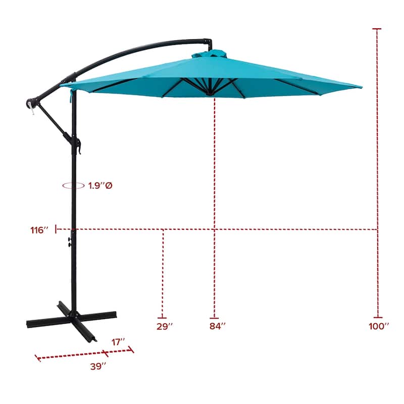 FLAME&SHADE 10' Cantilever Offset Patio Umbrella with Cross Base Stand