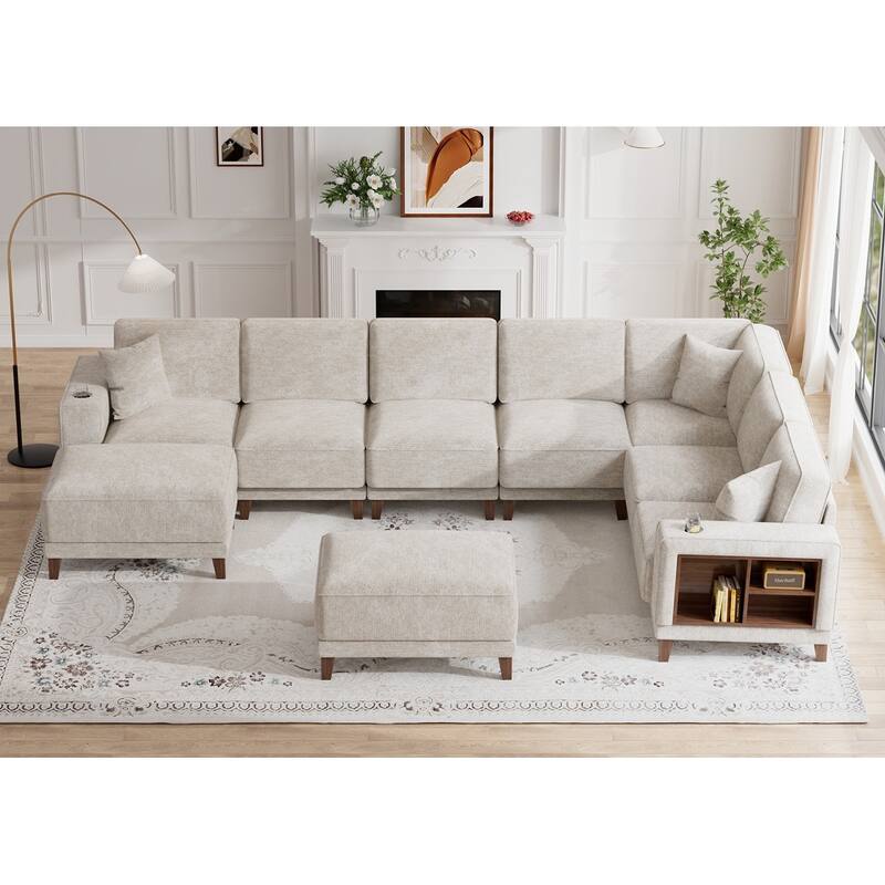 Transitional Modular Storage Sectional with Ottoman