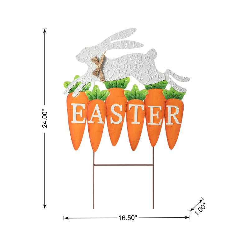 Glitzhome Easter Metal Bunny Yard Stake Wall Decors Standing Sign