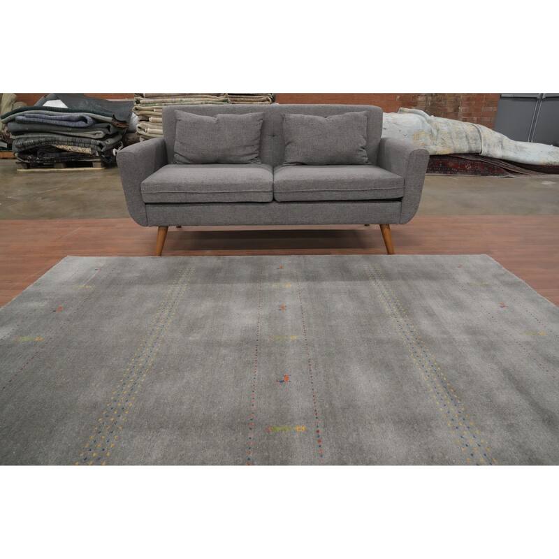 Hand Knotted Oriental 100% Wool Carpet Tribal Animal Pictorial Greys & Charcoal Gabbeh Area Rug - 8' 0'' X 5' 9''