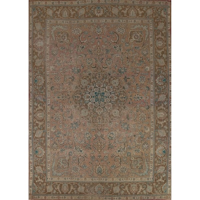 Tabriz Persian Vintage Area Rug Handmade Coral Wool Carpet - 9'9" x 12'8"