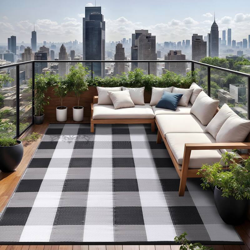 Beverly Rug Buffalo Plaid Outdoor Rug Waterproof for Patio, RV Camping