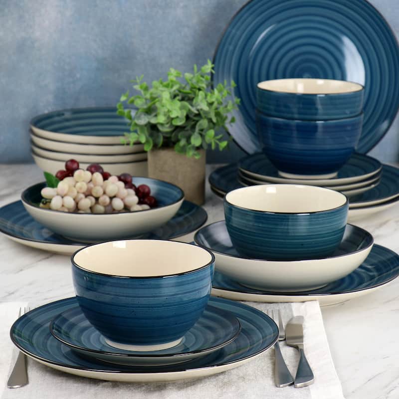 Atlas 24 Piece Stoneware Dinnerware Set in Dark Blue
