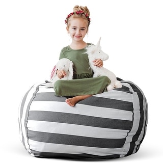 Creative QT Stuff 'n Sit XL 38'' Bean Bag Storage for Stuffed Toys, Grey/White Striped