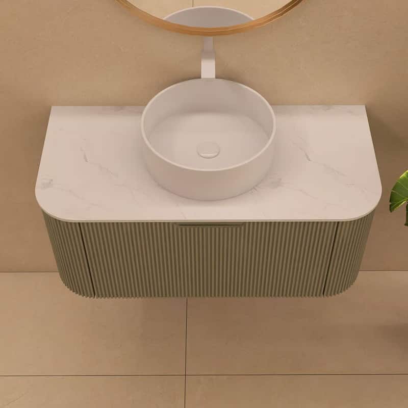 Wall-Mounted Bathroom Vanity with White Round Ceramic Sink