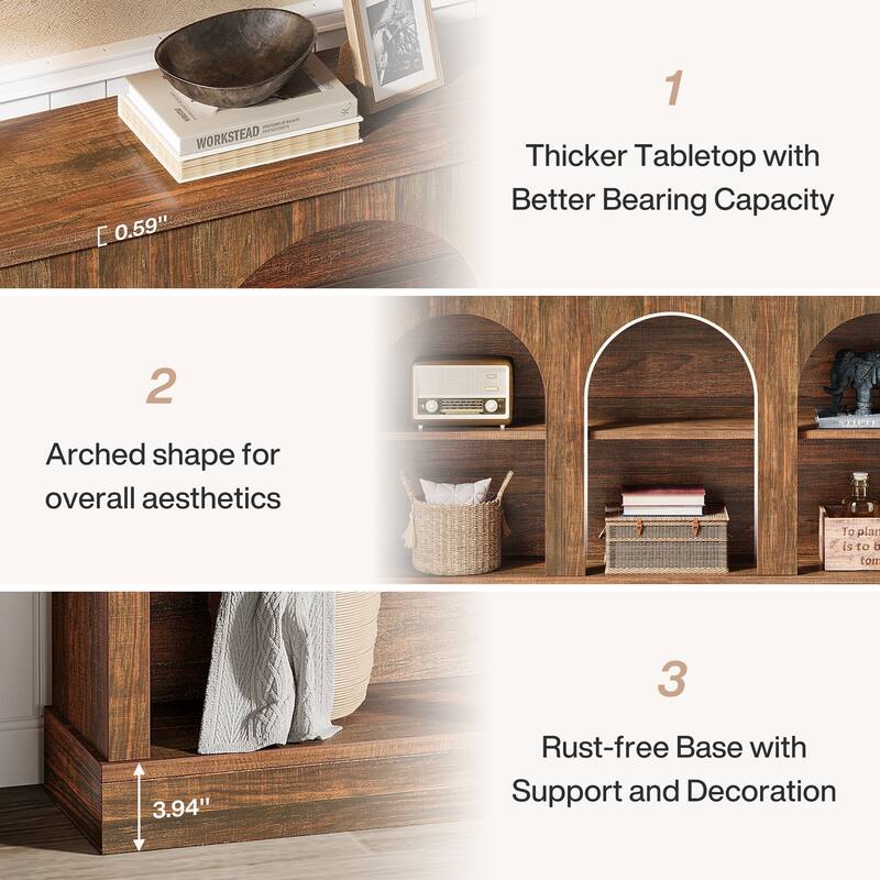 63-Inch Farmhouse Console Table with 3 Tier Storage
