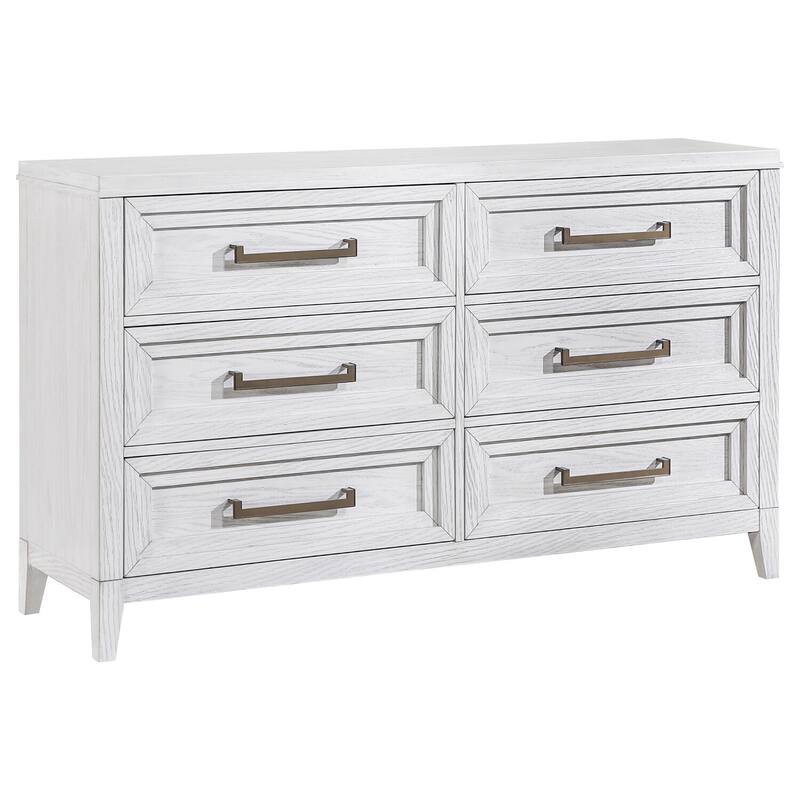 6-Drawer Distressed White Bedroom Dresser with Rustic Finish, Smooth Glide Hardware, and Spacious Storage Space