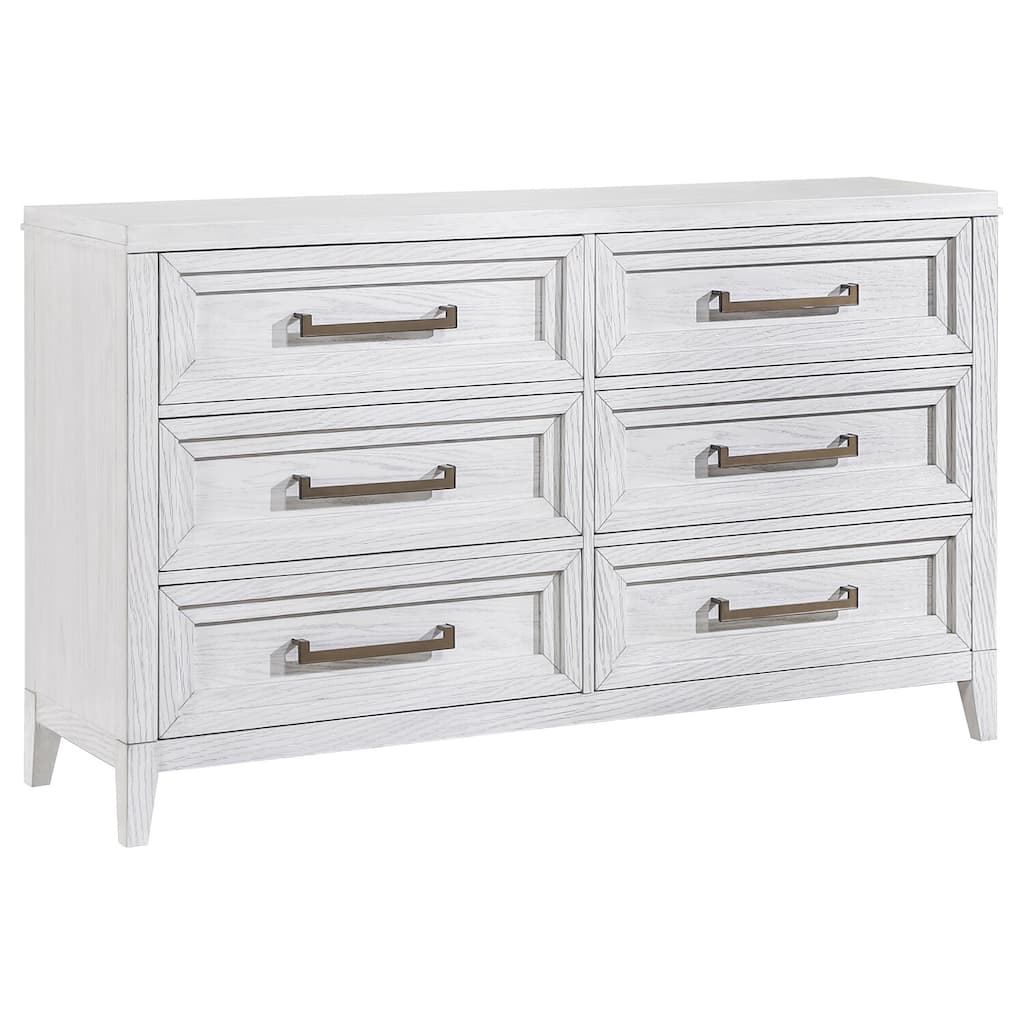 6-Drawer Distressed White Bedroom Dresser with Rustic Finish, Smooth Glide Hardware, and Spacious Storage Space