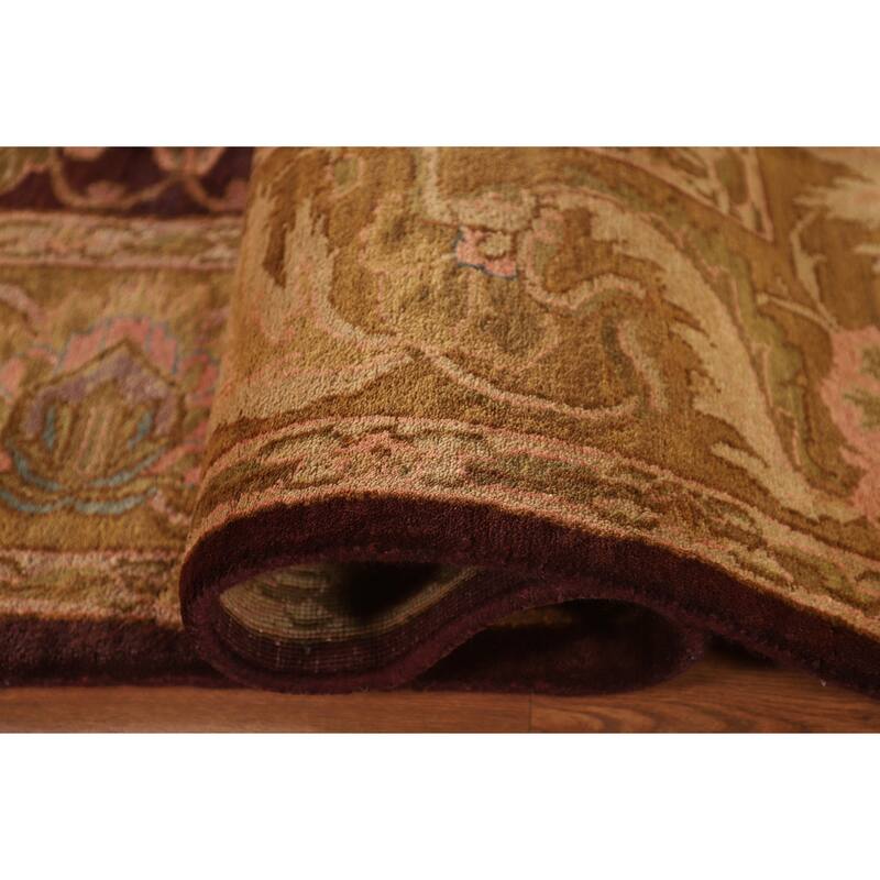 Burgundy Floral Agra Indian Area Rug Handmade Wool Carpet - 7'11"x 9'11"