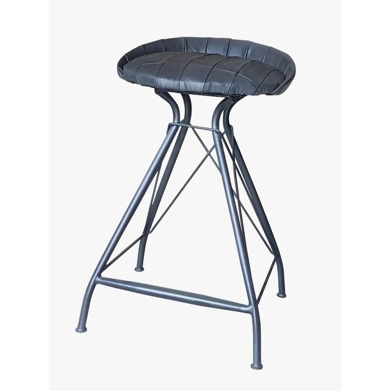 HomeRoots 24" Gray Leather And Iron Swivel Counter Height Bar Chair