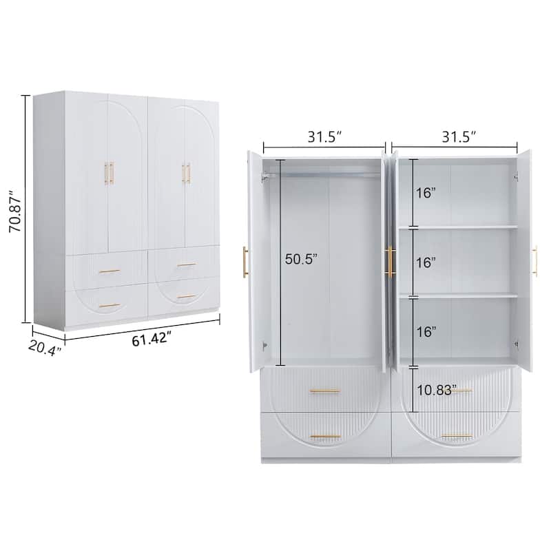 Armoire Wardrobe Closet with Drawer and Shelves, Freestanding Wooden Bedroom Armoire Closet with Hanging Rod