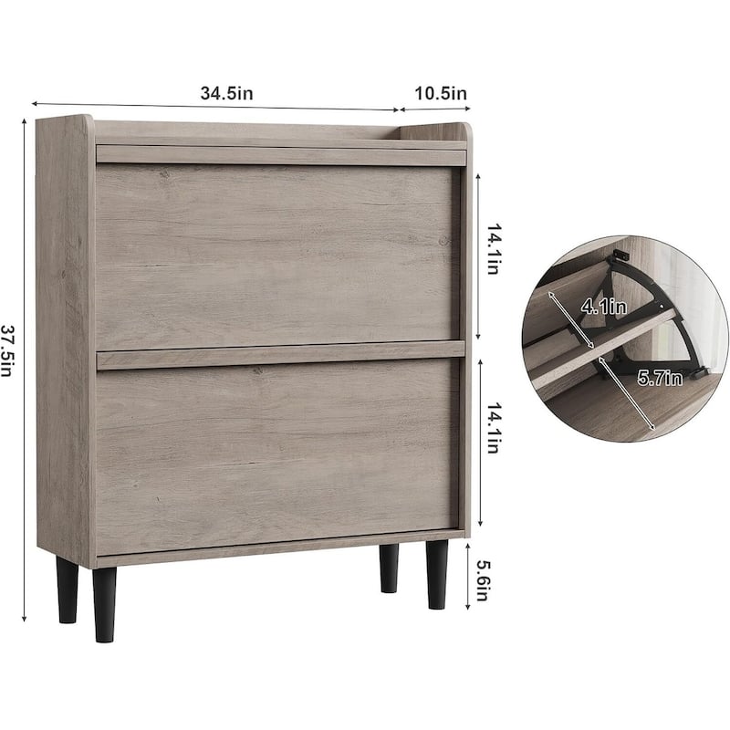 Narrow Shoe Cabinet Organizer with 2 Flip Drawers for Entryway, Hallway, Living Room