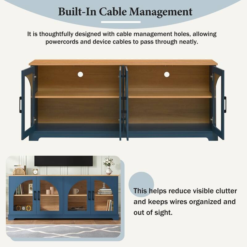 Farmhouse 66.9" TV Stand for TVs Up to 70", Wood Media Console with Adjustable Shelves and Glass Doors