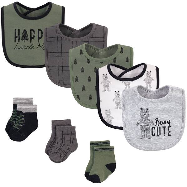 slide 1 of 1, Hudson Baby Infant Boy Cotton Bib and Sock Set 8pk, Beary Cute, One Size - Beary Cute - One Size One Size - Beary Cute