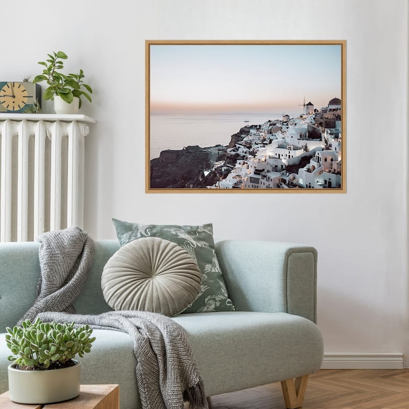 Oias Cliffside Charm Santorini by Bella Eve Framed Canvas Wall Art Print - Sylvie Natural