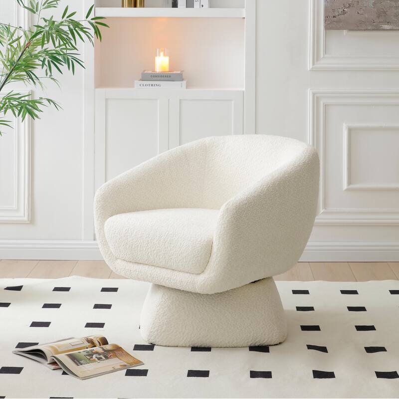 Comfy Boucle Upholstered Leisure Armchair, Square Accent Chair with Solid Wood Frame, Ergonomic Reading Sofa Chair