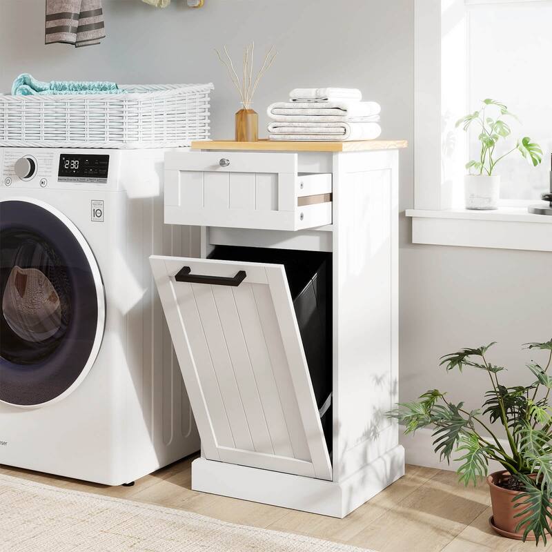 Costway Laundry Cabinet Freestanding Tilt Out Laundry Hamper with - See Details