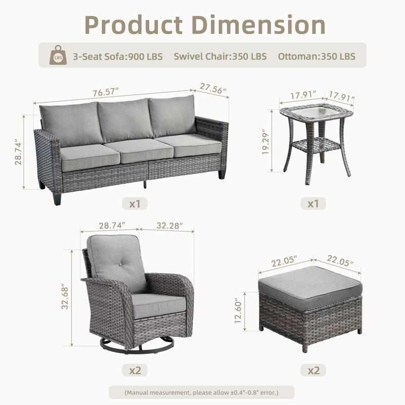 XIZZI 6-Piece Patio Furniture Conversation Set with Swivel Chairs