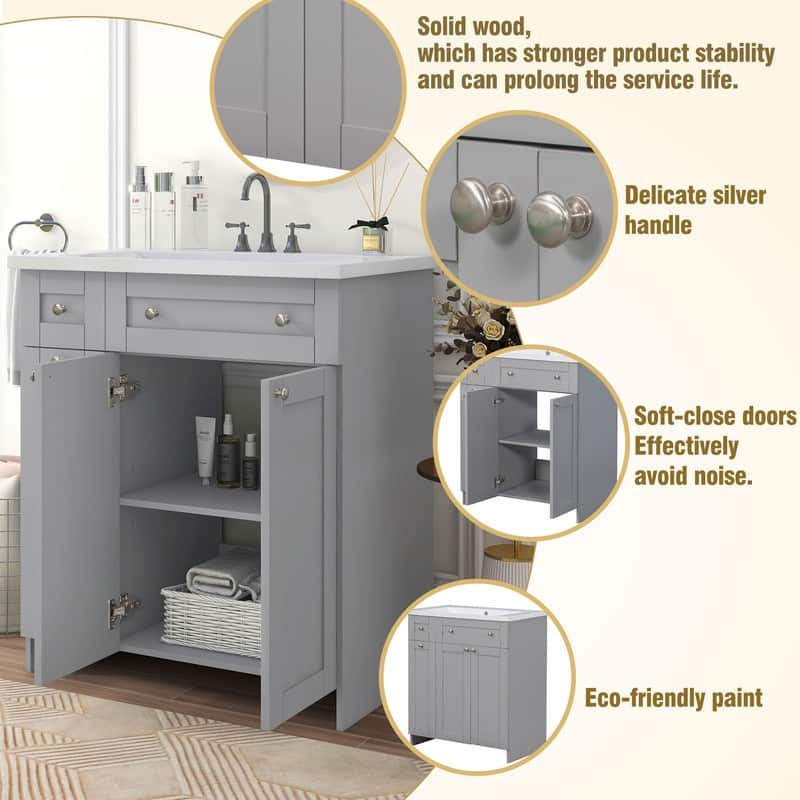 30" Bathroom Vanity with Single Sink, Bathroom Cabinet Set with Sink Combo, Wood Storage Bathroom Vanities with Undermount Sink