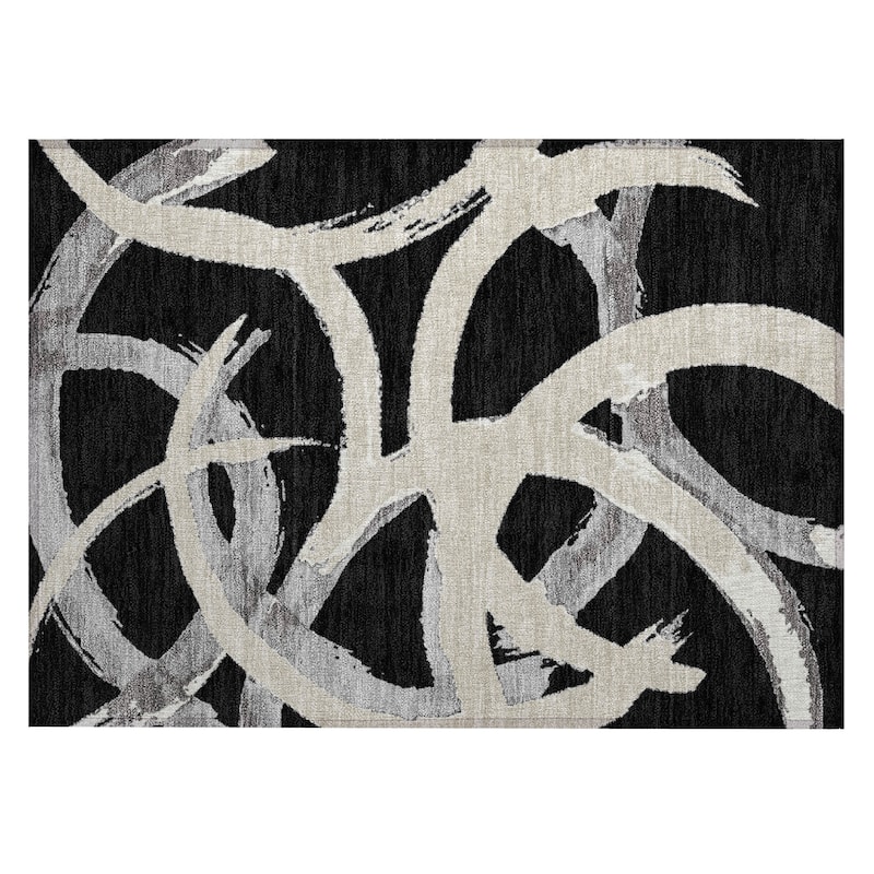 Machine Washable Indoor/ Outdoor Abstract Contemporary Chantille Rug