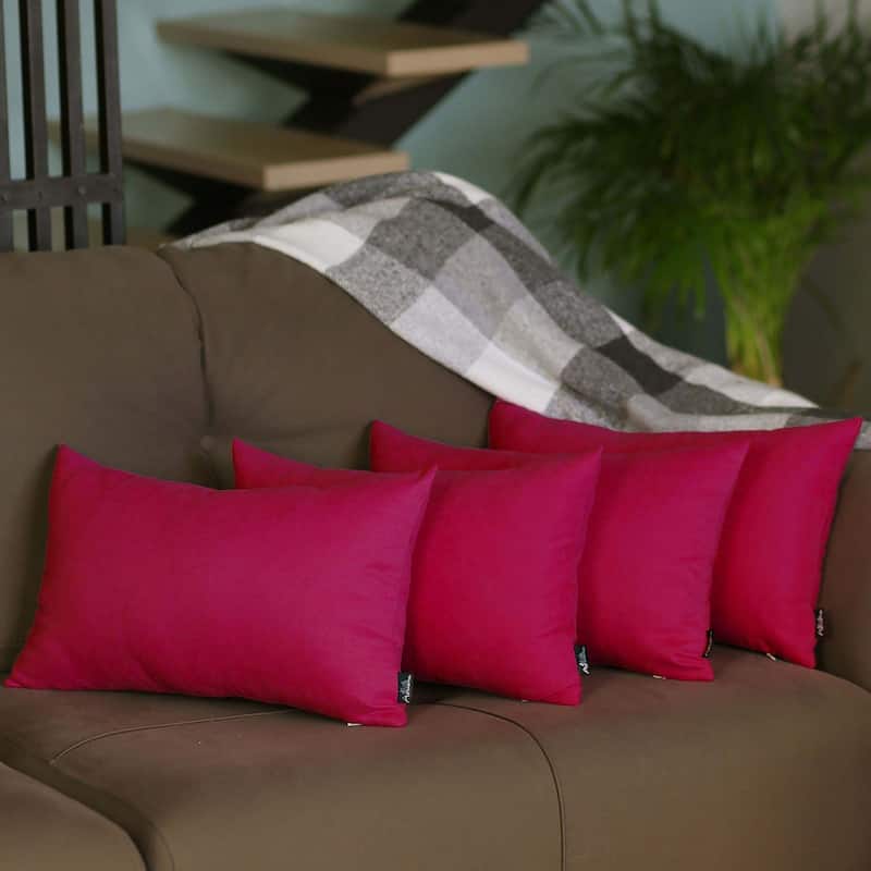 Farmhouse Set of 4 Decorative Throw Pillow Square and Lumbar - 12" x 20" - Pink