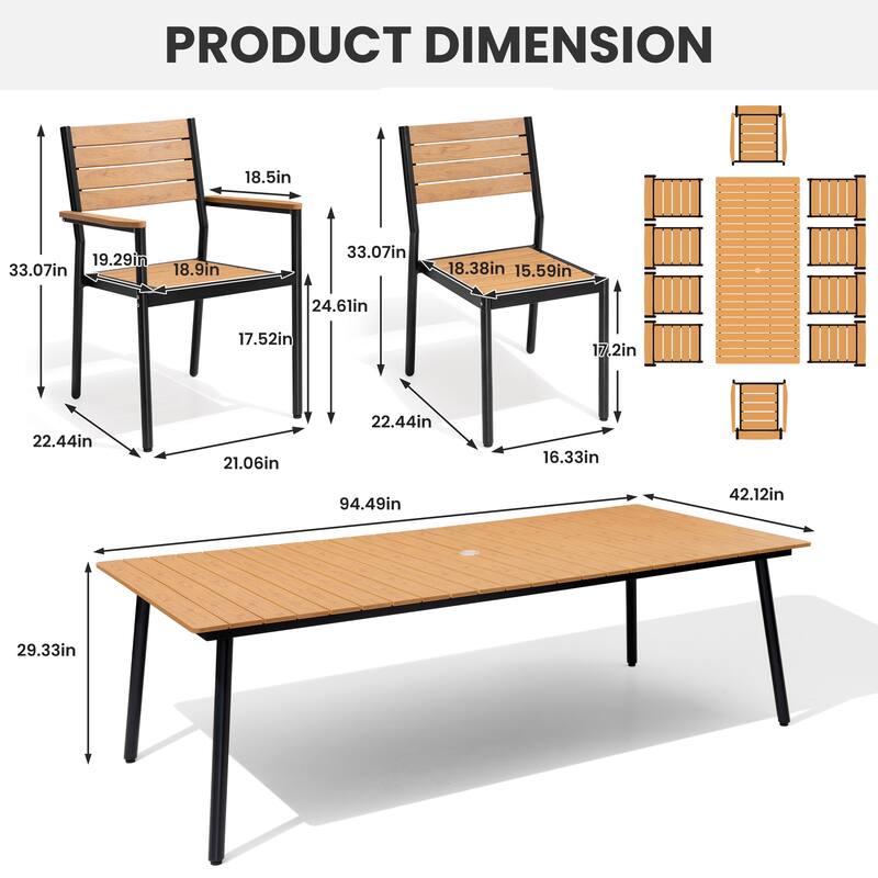 Outdoor Patio Dining Set 7/9/11-Piece Furniture Set Aluminum Dining Table and Stackable Chairs
