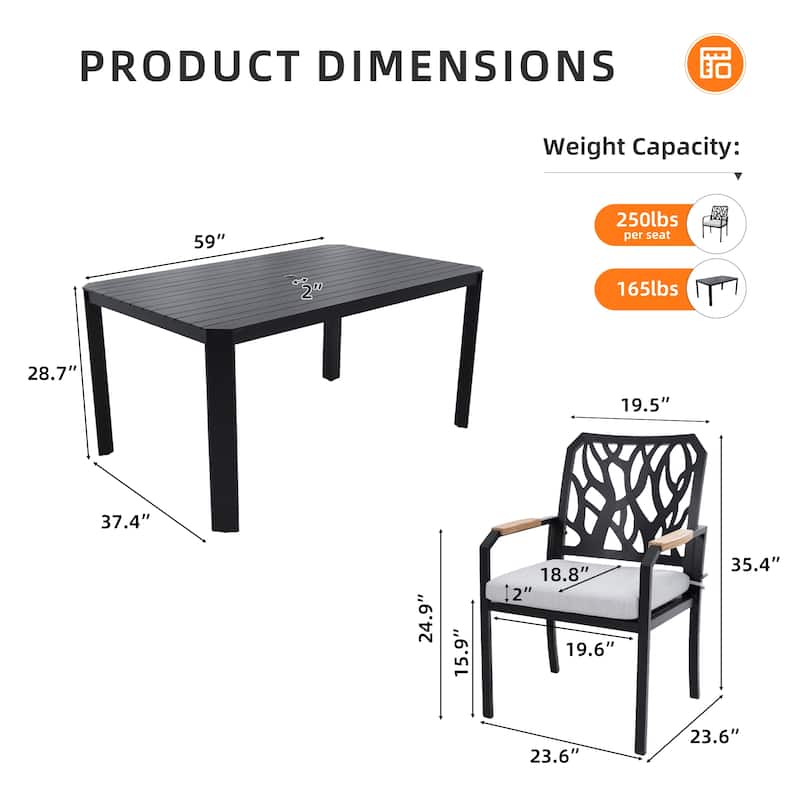 5 PC Outdoor Patio Aluminum Furniture Set, Modern Dining Set with 4 Dining Chairs for Lawn, Balcony, Garden, Backyard