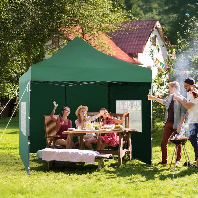 Aoodor 10' x 10' Pop Up Canopy with Church Windows Sidewalls - 10x10ft - Green