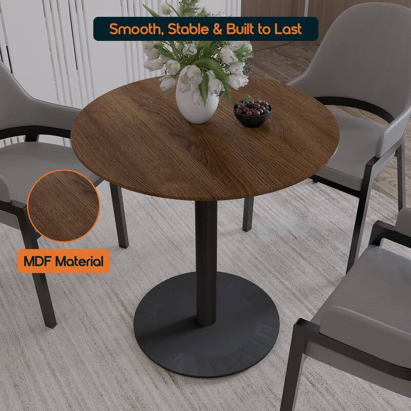 Vail Round Dining Table with 36 in. MDF Tabletop in Black Stainless Steel Round Base Accent Kitchen Table