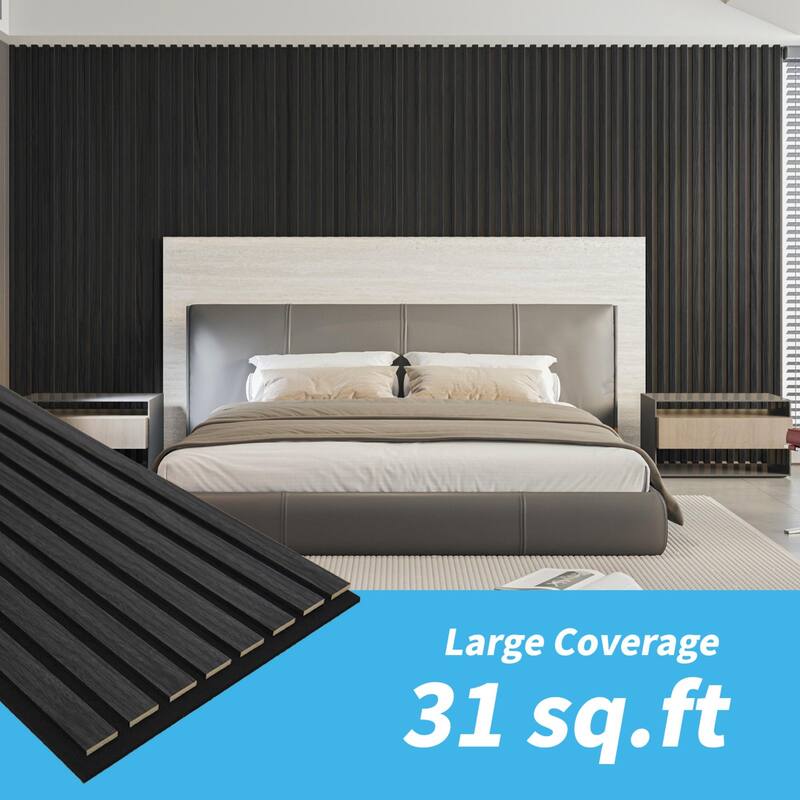 4 Panels 93"x12" MDF Slat 3D Wall Paneling Cover 31 Sq.Ft. - N/A