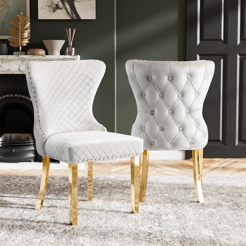 White Gold Finish Glam Upholstered Side Chairs Set
