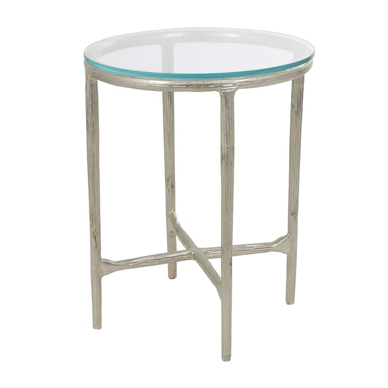 Aluminum Metal Textured Side End Accent Table with Glass Tabletop - Gold or Silver- Roche River Decor
