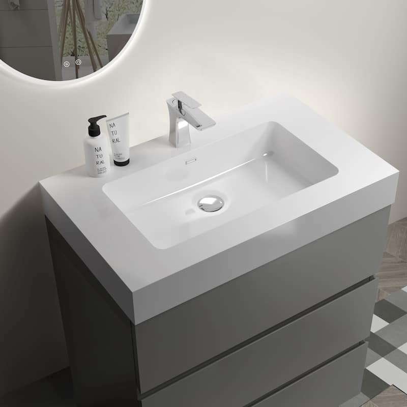 30"Bathroom Vanity with Sink,Large Storage Freestanding Bathroom Vanity,One-Piece Sink Basin without Drain and Faucet