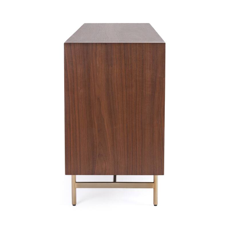 Studio London Celeste Walnut Sideboard with Ceramic Stone Doors Brass Metal Base