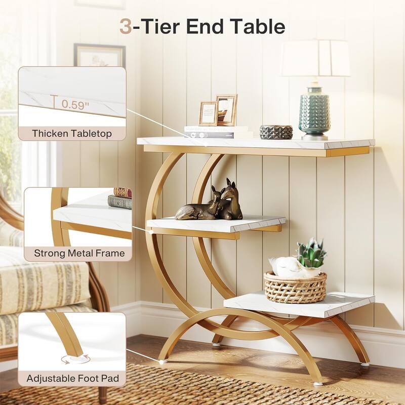 C-Shaped End Table, 3-Tier Small Side Table