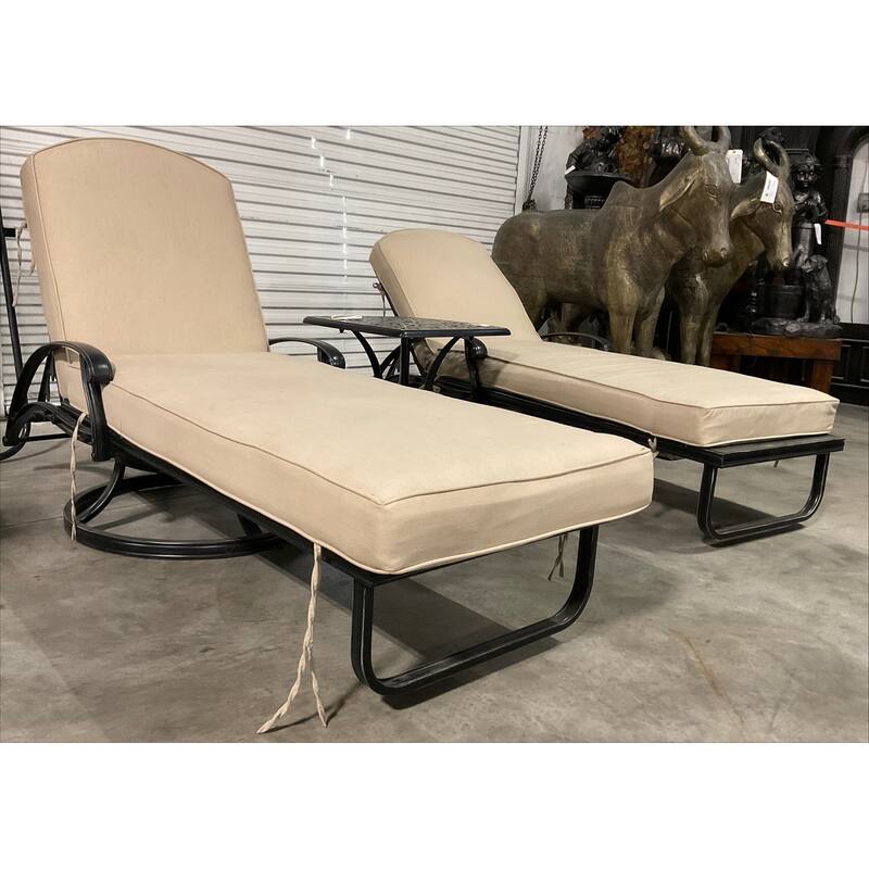Elisabeth Patio Motion Swivel Chaise Lounges with Cushions and Side Table Set of 3 - N/A