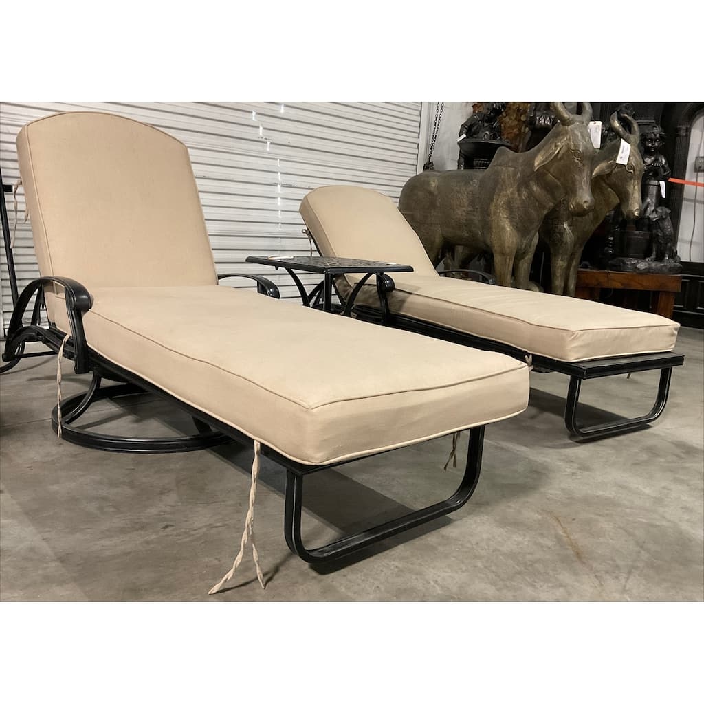 Elisabeth Patio Motion Swivel Chaise Lounges with Cushions and Side Table Set of 3 - N/A