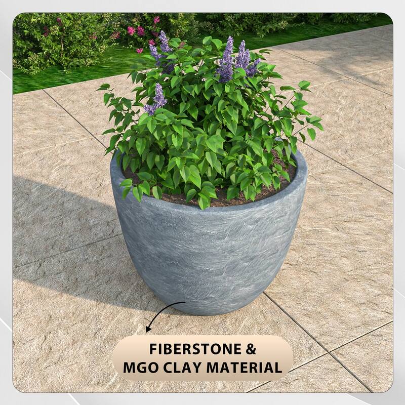 Dahlia Round Planter Pot in Fiberstone & MGO Clay with Drainage for Indoor Outdoor Patio Yard Weather Resistant Design