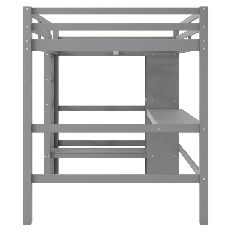 Full Size Loft Bed With Multifunction Shelves And Under-Bed Desk