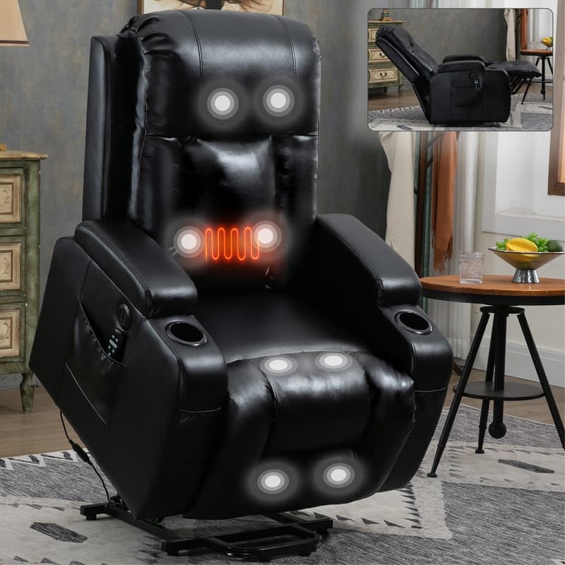 Heavy Duty Power Lift Recliner Chair with Massage, Heat, and USB Charging - Supports Up to 350 lbs