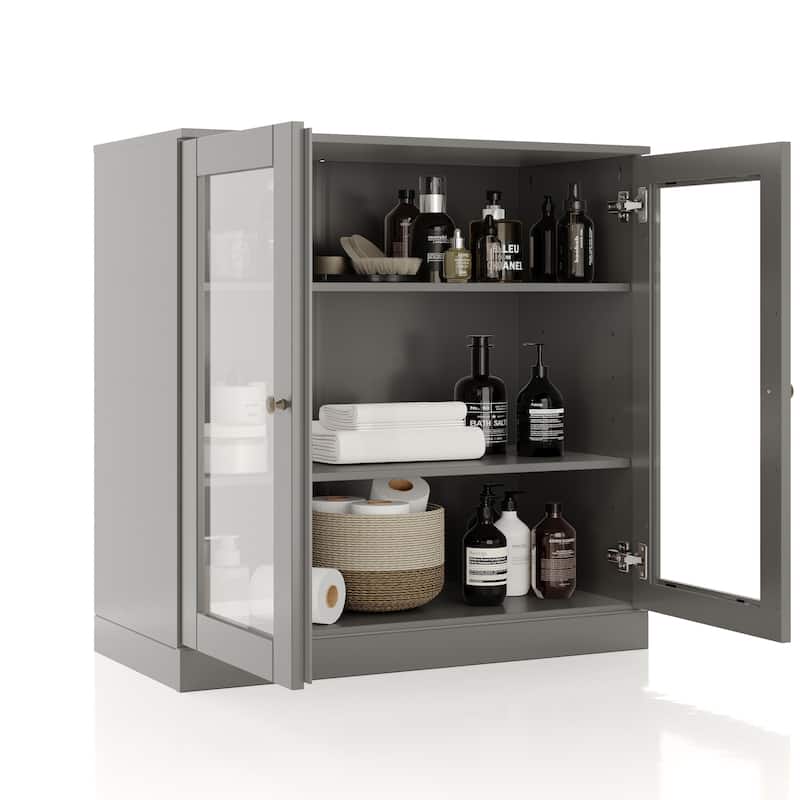 Palace Imports 100% Solid Wood 32" Bathroom Cabinet with Clear Glass Doors and Adjustable Shelves