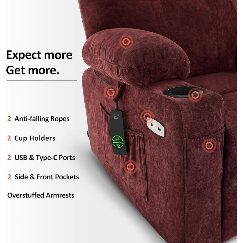 MCombo Electric Power Lift Recliner Chair Sofa with Massage and Heat, 3 Positions, USB Ports, Fabric 7040