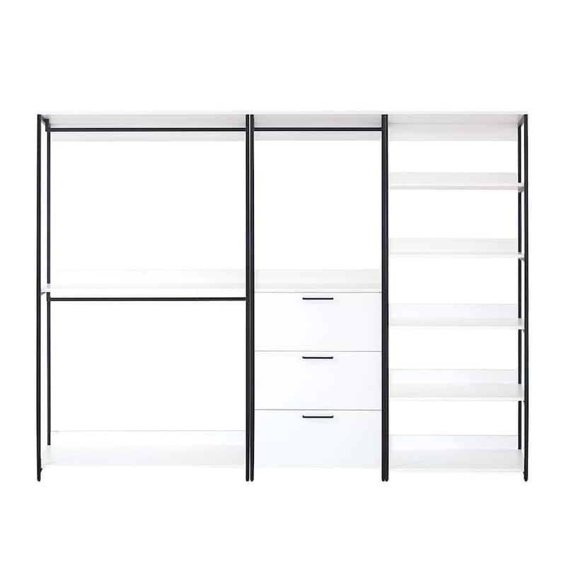 Fiona White Freestanding Walk in Wood Closet System with Metal Frame