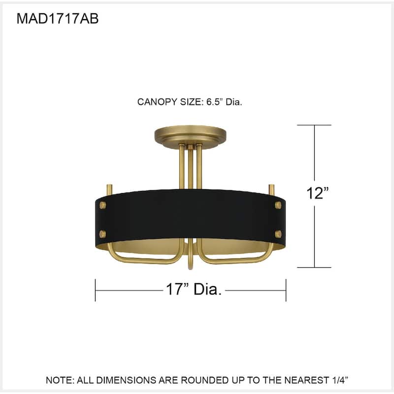 Madden 3-Light Aged Brass Semi-Flush Mount Light